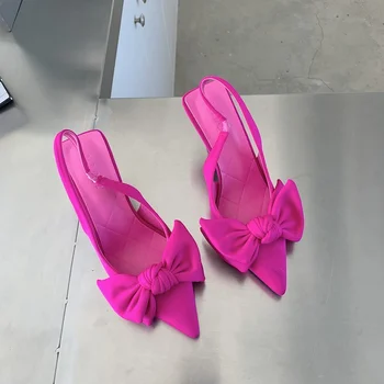 2022 Yaz Marka Kadın Slingback Sandalet Ayakkabı Moda Yay-düğüm Sivri Burun Bayanlar üzerinde Kayma Zarif Elbise Ayakkabı Pompaları Görüntü 2