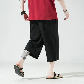 2022 Yaz Rahat erkek Pantolon Düz Renk Hafif Harajuku Buzağı Uzunlukta Pantolon Adam İçin Görüntü 2