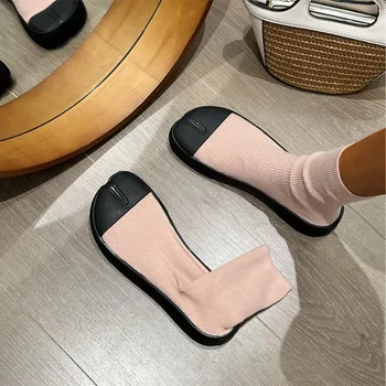 2022 Yeni Kadın Çorap Kadın Streç Kumaş Bölünmüş Ayak Düz Kısa Çizme Hafif Örme Kayma Özlü Nefes Bayanlar ayakkabı Görüntü 2