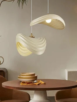 2022 Yeni Modern Wabi Sabi Tarzı Basit İskandinav Fransız Kremalı Beyaz Tasarımcı Kişilik askılı restoran lambası Avize Görüntü 2