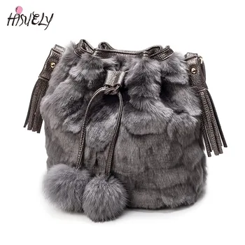 2022 Yeni Vintage Faux Tavşan Kürk Kadın Çantası Kadın postacı çantası Omuz Çapraz Zincir Kova Çanta Kış Yumuşak Bayan tasarımcı çantası Q6