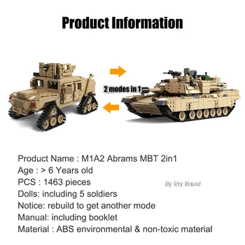 2in1 WW2 Askeri M1A2 Abrams MBT Ordu Tankı Topu Araba Seti Asker Figürleri DIY oyuncak inşaat blokları Çocuklar için noel hediyesi MOC Görüntü 2