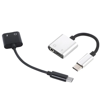 2X C Tipi Adaptör Aux Ses Adaptörü USB C Tipi 3.5 Mm Kulaklık Jakı İçin Xiao mi mi 6 olmadan 3.5 Jack(Siyah ve Gümüş) Görüntü 2