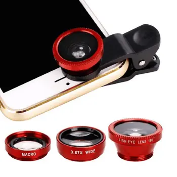 3-in-1 Çok Fonksiyonlu Telefon Lens Kiti Balık Lens + Makro Lens + Geniş Açı Lens Profesyonel Kamera İçine Telefon Dönüşümü