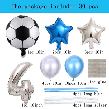 30 adet / takım Futbol Tema Parti Hava Balonları 16 inç Gümüş Numarası Folyo Balon Erkek Doğum Günü Süslemeleri Çocuklar Futbol Parti Kaynağı Görüntü 2