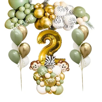33 adet Avokado Yeşil Balon Kiti İle Vahşi Hayvan Balonlar Set Çocuklar İçin Mutlu Doğum Günü Vahşi Jungle Safari Parti Süslemeleri