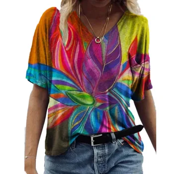 3d Girdap Gökkuşağı Baskı T Shirt Kadın 2022 Yaz Rahat Gevşek Giysiler Boyutu 3XL Moda Üst Kadın Streetwear 2022