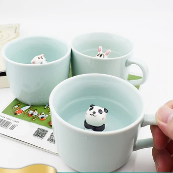 3D Sevimli Hayvanlar İnek Panda Kurbağa Çay Fincanı Suyu Süt Çay Kupalar Seramik Kupa Kahve Fincanları Kolu Drinkware Hediye Kız Arkadaşı için çocuk