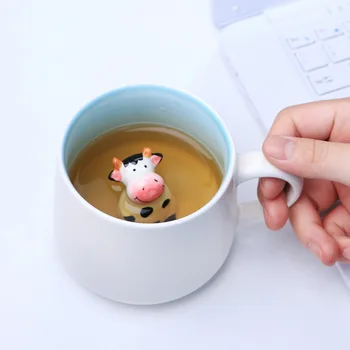 3D Sevimli Hayvanlar İnek Panda Kurbağa Çay Fincanı Suyu Süt Çay Kupalar Seramik Kupa Kahve Fincanları Kolu Drinkware Hediye Kız Arkadaşı için çocuk Görüntü 2
