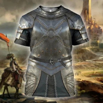 3new Moda Baskılı T Shirt Ortaçağ Zırh erkek Tapınak Şövalyeleri Askeri Tees Moda Yaz Ropa Rahat Unisex Artı Boyutu Üstleri Görüntü 2
