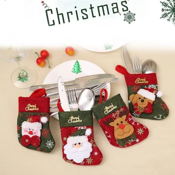 4 Adet Mini Noel Çatal Sofra Tutucular Noel Çorap Çanta Gümüş Tutucular Şeker Kapakları Noel Partisi Dekoru