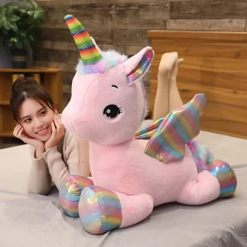 40-80 Sevimli Dev Boy Renk Kanatları tek boynuzlu at pelüş oyuncak Yumuşak Dolması Karikatür Kawaii At Hayvan Bebek Kız doğum günü hediyesi
