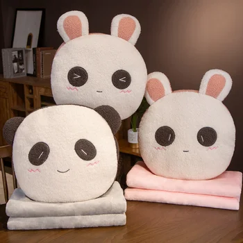 40cm Karikatür Hayvanlar dolgu yastık 3 in 1 Sevimli Panda Tavşan peluş oyuncak Handwamrer Klima Battaniye