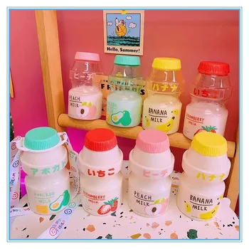 450ml Yoğurt Plastik Su Şişesi Kızlar Çocuklar için Tur Meyve içme suyu şişesi Kawaii Süt Yakult Kupası Kupalar Anti Güz Su Bardağı