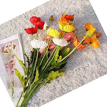 5 Adet Kırmızı Gelincikler yapay çiçekler İpek Sahte Haşhaş Demet Uzun Kök Gerçekçi Masa Ekran Çiçek Dekorasyon Düğün için Kapalı Görüntü 2
