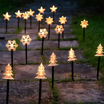 5 adet noel kar taneleri ışıkları LED güneş peyzaj fiş ışıkları yıldız noel ağacı Garland ev açık çim dekorasyon