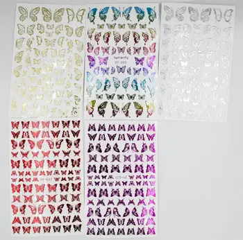 5 renk gökkuşağı Yeni Lazer Kelebek Tırnak Sticker Gümüş Yapışkanlı Kaymak Dekorasyon DIY Tırnak Sanat Çıkartmalar Görüntü 2