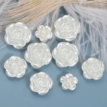 50 adet 3D Beyaz İnci Beyaz Kamelya Dikiş Düğmeleri Gül Çiçek Reçine Nail Art Rhinestone DIY Takı Küpe Dekor dağınık boncuklar