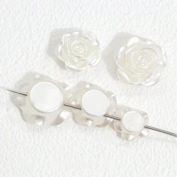 50 adet 3D Beyaz İnci Beyaz Kamelya Dikiş Düğmeleri Gül Çiçek Reçine Nail Art Rhinestone DIY Takı Küpe Dekor dağınık boncuklar Görüntü 2