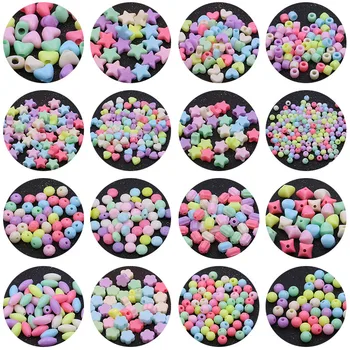 50 Adet / grup 18 Stil Şeker Renk Plastik Yıldız Yuvarlak Çiçek Akrilik Spacer Boncuk Çocuklar İçin DIY Boncuklu Aksesuarları