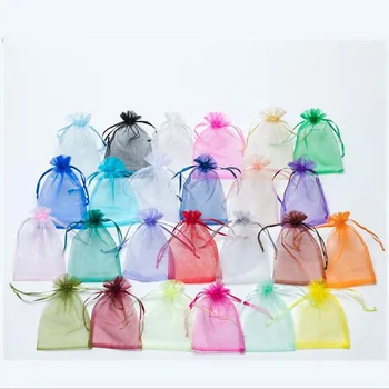 50 adet / grup 7x9 9x12 10x15cm Organze çanta Takı Ambalaj Düğün Parti Dekorasyon İyilik Çekilebilir hediye keseleri ve Torbalar