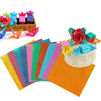 50 adet / takım Kare Origami Kağıt Tek Taraflı Parlayan Katlanır Renkli kraft el işi kağıtları Çocuklar El Yapımı DIY Scrapbooking Dekor Tasarım Kağıdı