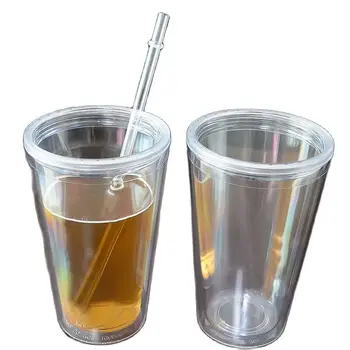500ML soğuk içecek bardağı buz kupası kullanımlık bardak saman kapaklı bardak rulo şeffaf çay meyve kahve fincanı DIY açık spor şişesi