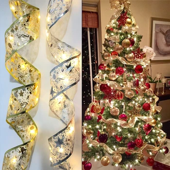 5M Noel şerit yaylar 50 ışıkları ile çift katmanlı peri LED dizeleri Yılbaşı ağacı süsleri yeni yıl Navidad Hediye ev dekor