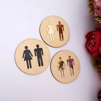 5mm Yuvarlak Tuvalet Kapı İşareti Erkekler Kadınlar Ahşap Banyo WC Akrilik 3d Siyah Altın Gümüş Ayna Yüzey Duvar Sticker Ev Dekor Favor