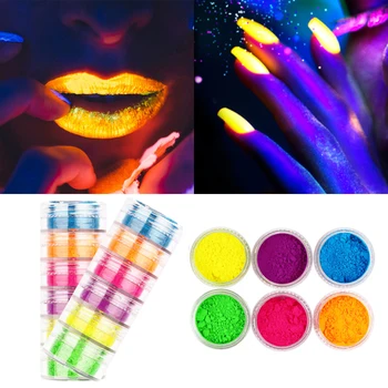 6 adet / takım Neon Pigment Tırnak Tozu Seti Floresan Tırnak Glitter Makyaj Parlayan Ombre Krom Toz DIY Dekorasyon 2022