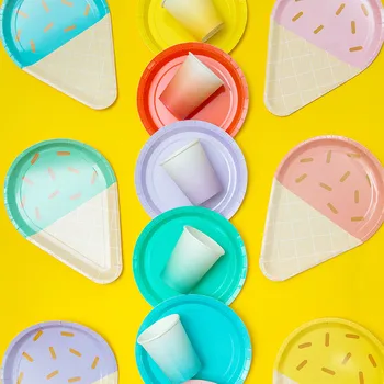 8 Adet Renkli dondurma Şekli Kağıt Tabaklar Parti Çanak Sofra Bebek Duş Düğün Parti Dekorasyon Malzemeleri İçin Görüntü 2