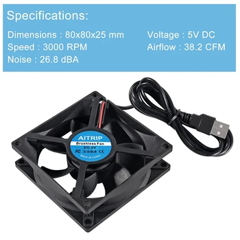 80mm USB Fan 5V Fırçasız 8025 80x25mm Soğutma için DIY PC bilgisayar Kasası 3D Yazıcı CPU Soğutucular Radyatörler Görüntü 2