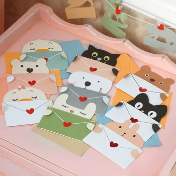9 adet Sevimli hayvan mesaj kartları mini zarf kartları teşekkür ederim kırtasiye çocuklar tebrik kartları