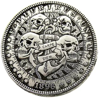 ABD 1896 Morgan Dolar kafatası zombi iskelet Gümüş Kaplama Kopya Paraları