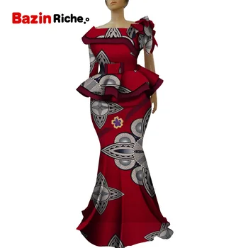 Afrika Ankara Baskı Etek Seti Benzersiz El Yapımı Düğün Konuk Elbise Artı Boyutu Giyim WY5236