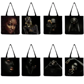 Afrika Sanat Siyah Moda Kadın omuzdan askili çanta Büyük Kapasiteli Katlanabilir Bayanlar alışveriş çantası Özelleştirilebilir Açık Seyahat Tote Çanta