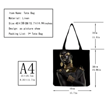 Afrika Sanat Siyah Moda Kadın omuzdan askili çanta Büyük Kapasiteli Katlanabilir Bayanlar alışveriş çantası Özelleştirilebilir Açık Seyahat Tote Çanta Görüntü 2