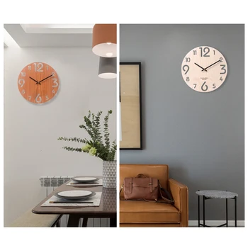 Ahşap 3D duvar saati Modern Tasarım İskandinav Kısa Oturma Odası Dekorasyon mutfak saati Sanat İçi Boş Duvar Saati Ev Dekor 12 inç Görüntü 2