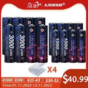 AJNWNM AA 1.5 V şarj edilebilir pil 3000mWh+ 1.5 v AAA şarj edilebilir pil 1000mWh Lityum Pil AA AAA Piller için oyuncak