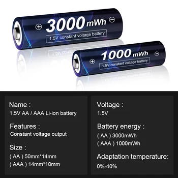 AJNWNM AA 1.5 V şarj edilebilir pil 3000mWh+ 1.5 v AAA şarj edilebilir pil 1000mWh Lityum Pil AA AAA Piller için oyuncak Görüntü 2