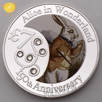 Alice in Wonderland 150th Yıldönümü hatıra parası 7 euro 999 Gümüş Alice in Wonderland cep saati Paraları Koleksiyon