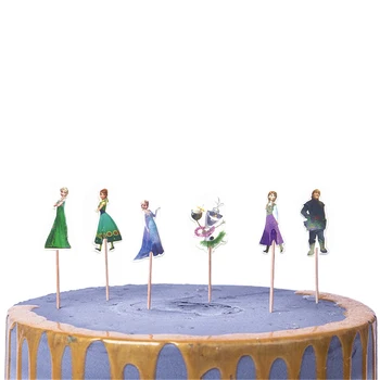 Altı Prenses Mickey Minnie Bebek Duş Cupcake Toppers Ahşap Sopa İle Çocuklar İyilik Parti Düğün Süslemeleri Seti Malzemeleri Görüntü 2