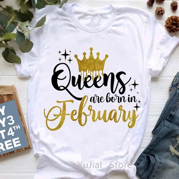 Altın Taç Kraliçe Doğarlar Ocak-Aralık Grafik Baskı T-Shirt Kadın giyim Tshirt Femme doğum günü hediyesi Tops