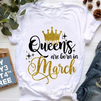 Altın Taç Kraliçe Doğarlar Ocak-Aralık Grafik Baskı T-Shirt Kadın giyim Tshirt Femme doğum günü hediyesi Tops Görüntü 2