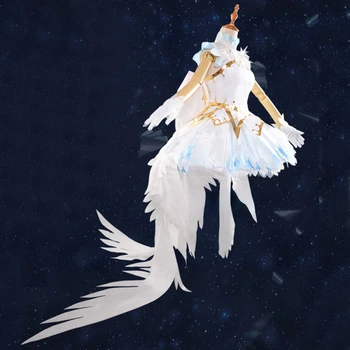 Anime Cosplay Kostüm Buz Melek Beyaz Resmi Elbise İle Kristal Taç Görüntü 2