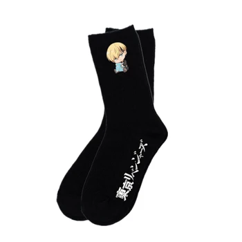 Anime Toyko Revengers Cosplay Çorap Karikatür Manjiro Ken Takemichi Baji Chifuyu Kazutora Baskı Siyah Uzun Diz yüksek Çorap Pamuk Görüntü 2