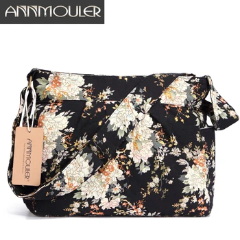 Annmouler Kadınlar Vintage omuz çantaları Çiçek Baskılı Crossbody askılı çanta Pamuk Çingene Çantası Yumuşak Hobo Çanta 2 Cepli