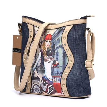 Annmouler Marka Kadın Çantası Patchwork Bayanlar postacı çantası Moda Denim omuzdan askili çanta Karikatür Baskı Crossbody Çanta Fermuar Görüntü 2