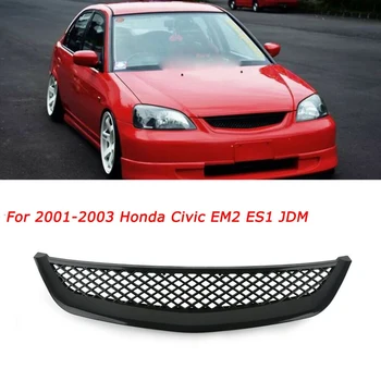 Araba Parlak Siyah Mesh ABS Ön Kaput Grille Grill Honda Civic JDM Tipi R 2001-2003