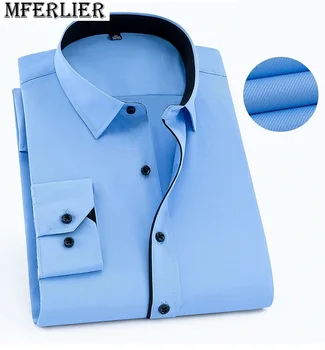 artı Boyutu 14XL 160 KG sonbahar bahar kış Erkekler uzun Kollu Ofis Elbise Gömlek mavi Resmi cepler siyah pamuk gömlekler Iş
